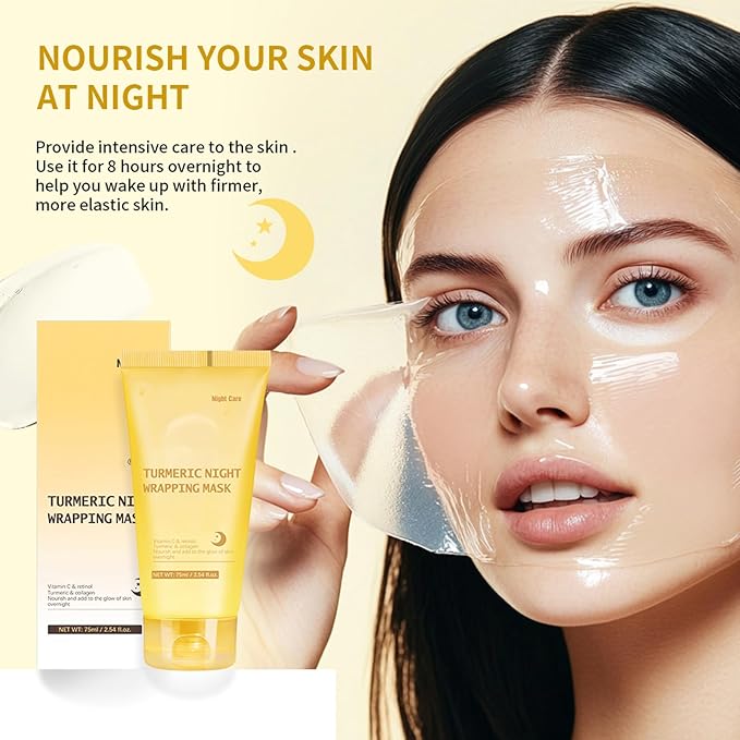 Turmeric Peel Off Face Mask, Wrapping Moisturizing Water Face Mask, Quickly Absorbed Non-Sticky Supplement Nutrition Improving Skin Elasticity Nourishes Firming Smooth for Daily Skin Care