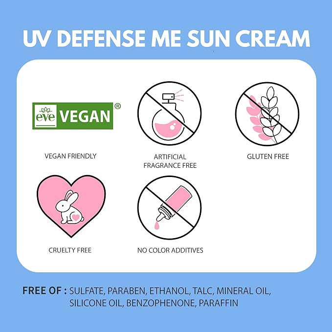 MAKEPREM UVA UVB Defense Me Calming Sun Cream VEGAN Sunblock SPF 50+ PA++++ 1.69 Fl Oz Reef-Safe Non-Nano Mineral Sunscreen Broad UV Protection Blue Ray Dry Sensitive Acne-Prone Oily Skin No Chemical