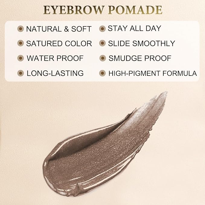 Eyebrow Pomade - Waterproof Brow Pomade for Long-lasting Results,Smudge Proof and Sweat Resistant Formula,Natural Eyebrow Makeup for All Skin Types and Tones - Brown