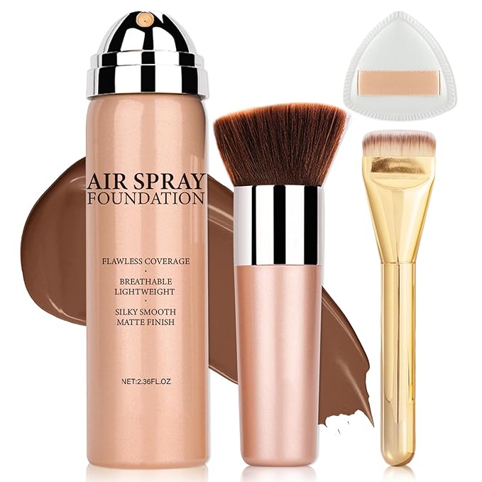 AIUEO Air Brush Makeup Foundation Spray for Mature Skin, Silky Mist Spray Full Coverage Foundation Makeup for Smooth Radiant Skin-08 Tan(Bronze)