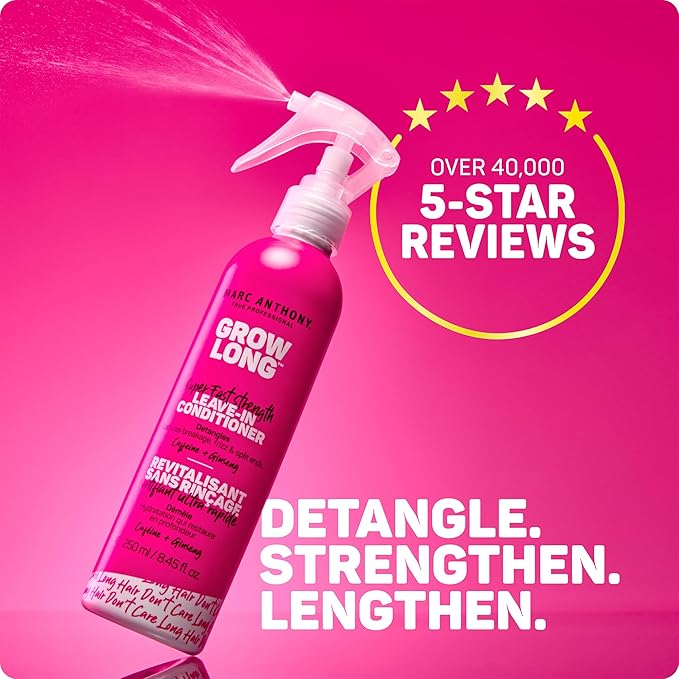 Marc Anthony Leave-In Conditioner Spray & Detangler, Grow Long Biotin, 2-pack - Anti-Frizz Deep Conditioner For Split Ends & Breakage - Vitamin E, Caffeine & Ginseng for Curly, Dry & Damaged Hair