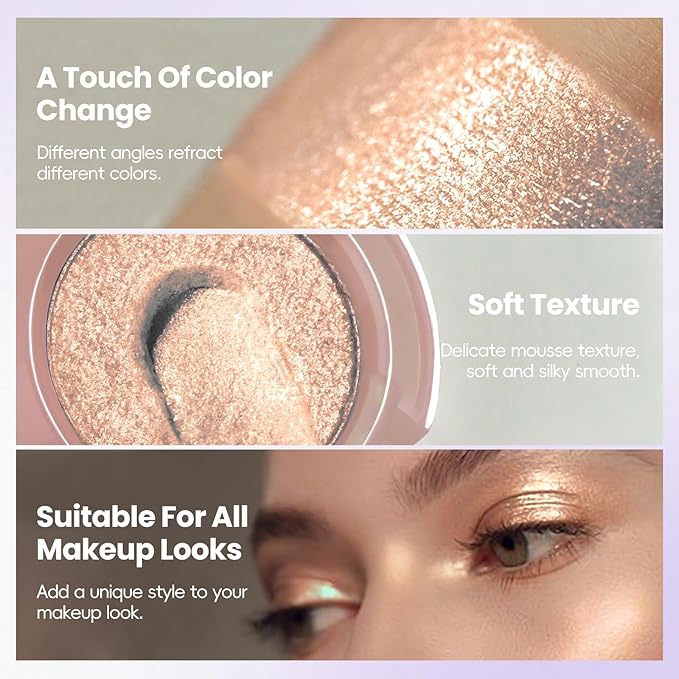 HOSAILY Holographic Champagne Bronze Glitter Eyeshadow, Multichrome Shimmer Color Shifting Single Eyeshadow, Metallic Brown Iridescent Eye Shadow Palette Bouncy Texture Fairy Highlighter Makeup #6