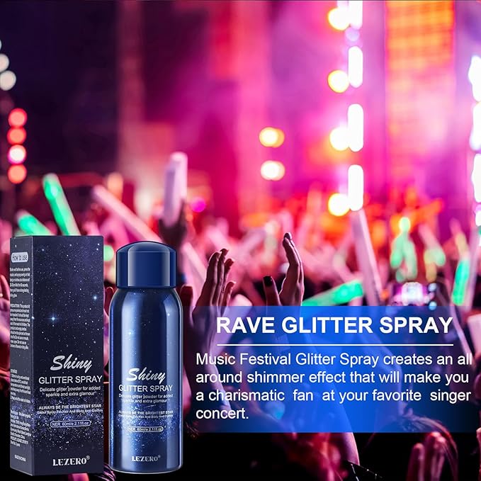 Face and Body Glitter Spray for Women, Temporary Glitter Hairspray Shimmer Makeup for Mardi Gras Singer Concerts Music Rave Festival Accessories, Up to 8 Hour, Holo Silver, 2oz