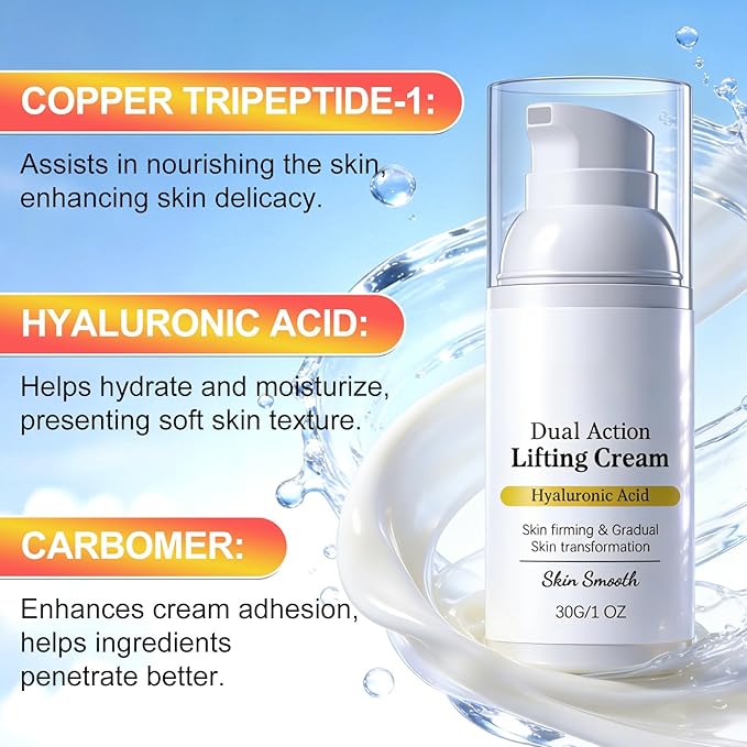 2 Pcs Dual Action Lifting Cream - Instant Firming with Peptides & Hyaluronic Acid, Hydrating Moisturizer, All Skin Types