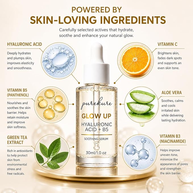 Hyaluronic Acid Serum for Dry & Sensitive Skin – Organic, Deep Hydration + Vitamin B5 for Barrier Repair, Lightweight Face Serum for Fine Lines & Smooth Skin, Non-Greasy, 30 mL