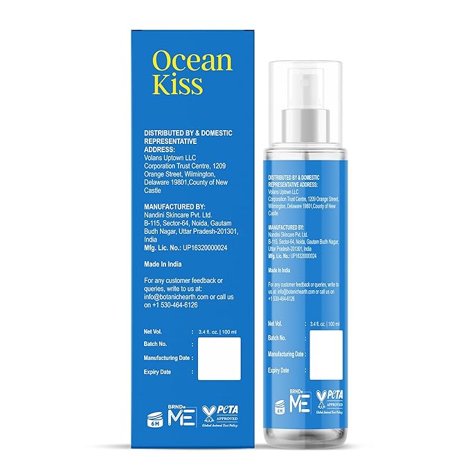 Botanic Hearth Ocean Kiss Hair Perfume & Body Mist, Long-Lasting Hair Deodorizer & Body Scent for Women & Men, Alcohol-Free Clean Fragrance Hair Spray For Everyday Wear, All Day Freshness, 3.4 Fl Oz