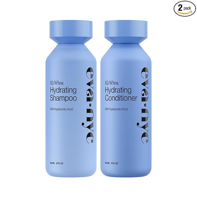 Eva NYC Hyaluronic Acid Hydrating Shampoo and Conditioner Set - Add Moisture + Shine - Restore Hydration + Soften - All Hair Types - Gentle Cleanse, High Lather - Jasmine Scent - 10 floz (Pack of 2)