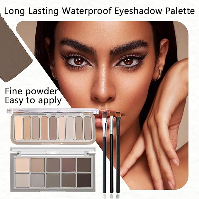2PCS Naked Eyeshadow Palette Makeup Set with Brush,Natural Flawless Eye Shadow Palette Makeup,Highly Pigmented Neutral Nude Eye Shadow Palette,Waterproof Matte Eyeshadow Palette
