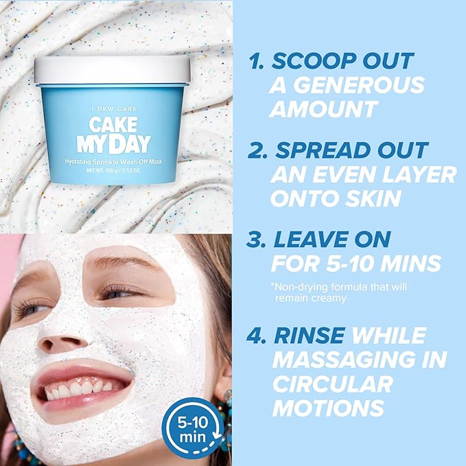 I DEW CARE Wash Off Face Mask - Cake My Day Mini | Hydrating, Refreshing for Dry Skin with Hyaluronic Acid 0.35 oz.
