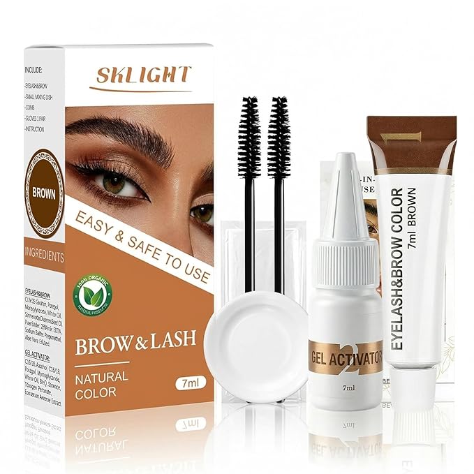 Lash Color Kit, Professional Eyelash & Eyebrow Color Kit Lasting for 2 Weeks, Instant Eyelash Color with Natural Ingredients, Safe & Easy to Use 7ML(Brown)