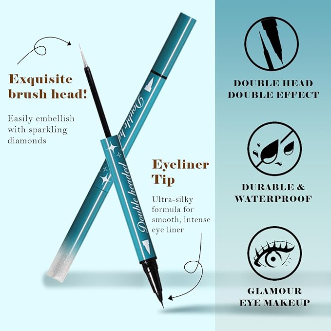 Double-Headed Liquid Sparkling Eyeshadow Eyeliner Pen for Women, Ultra - Fine Tip Glitter Shimmer Liner Shadow for Eye Makeup, High-Pigment Highlighter Brightener Stick,Waterproof Quick - Drying (1#)