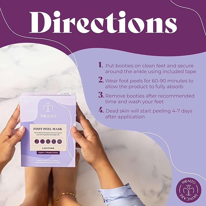 Foot Peel Mask with Pumice Stone, 2 Pack - For Dry, Cracked and Calloused Feet - Lavender Scent - With Plant Extract for Baby Soft Feet - Home Spa Treatment