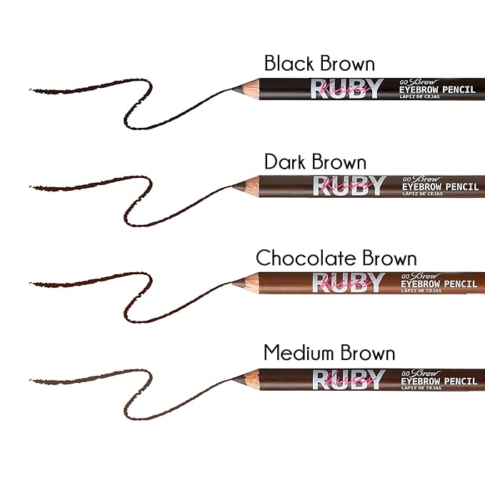 Ruby Kisses GoBrow Eyebrow Pencil, Sharpenable, Longwear, Long Lasting Eyebrow Wooden Pencil for Natural-Looking Brows 3 Pack (Black Brown)