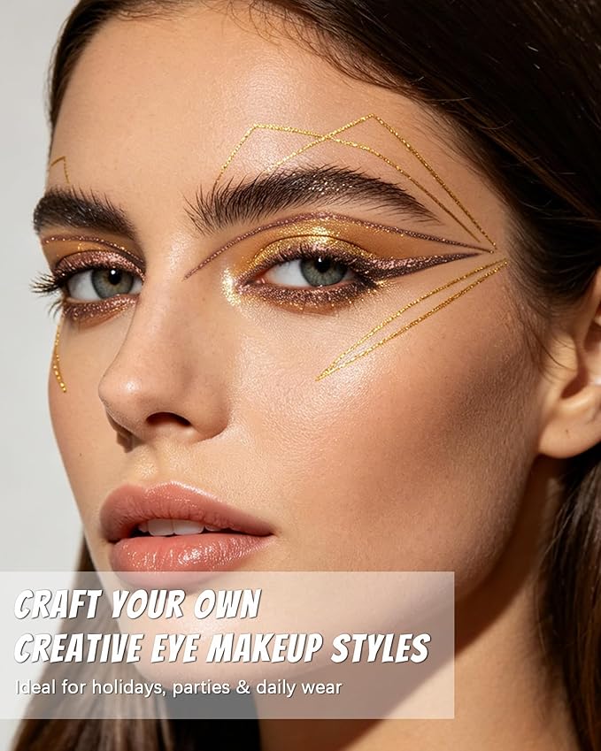 2 PCS Gold Eyeliner Pencil Set, Glitter Cream Gel Eyeliner Pencil kit, Waterproof & Smudge-proof Waterline Eye Liner Pen Beauty Makeup for Mature Women, Girls, Daily, Party, Halloween- Gold Set