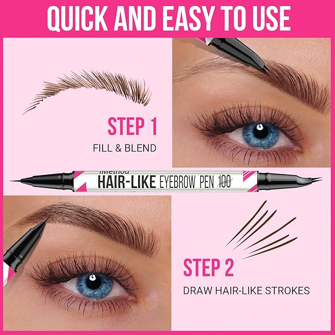 iMethod Curved Eyebrow Pen - Eyebrow Pencil, Brow Pencil 2-in-1 Dual-Ended Microblading Eyebrow Pen with Curved Tip and Precise Brush-Tip for Natural Hair-Like Brows, Last All-Day, Black Brown