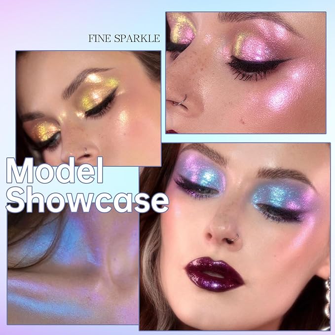 HOSAILY 5 Colors Liquid Glitter Eyeshadow Set, Chameleon Metallic Shimmer Diamond Eyeliner Sparkle Eyeshadow, Waterproof Long Lasting Holographic Eye Brightener Chrome Highlighter Makeup
