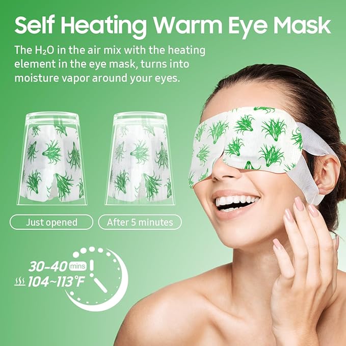 BeHoomi 20 Packs Steam Eye Mask, Heated Eye Mask Warm Compress for Eyes, Disposable Self Heating Steam Mask for Home, Sleep, Spa, Travel Essentials & Relaxation Gifts for Women (Lemongrass)