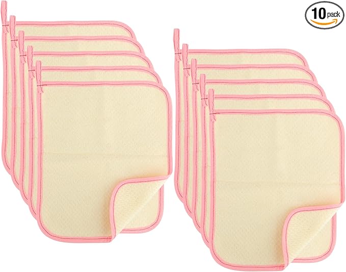 10Pcs Wash Cloths,Exfoliating Body Scrubber,Body Scrubber Exfoliator,Pink Frame Exfoliating Washcloth,Face Cloths for Washing Face,Loofah Exfoliating Body Scrubber,Wash Rags for Body,Exfoliating Towel