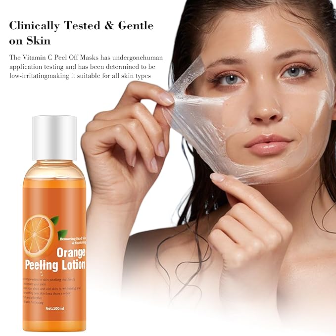 Vitamin C & Peel Off Face Mask for All Skin Types, Orange Peeling Lotion Gentle Exfoliating Blackhead Remover Poreless Deep Cleanse Purifying Hand Masks for Face Arms Neck Gifts