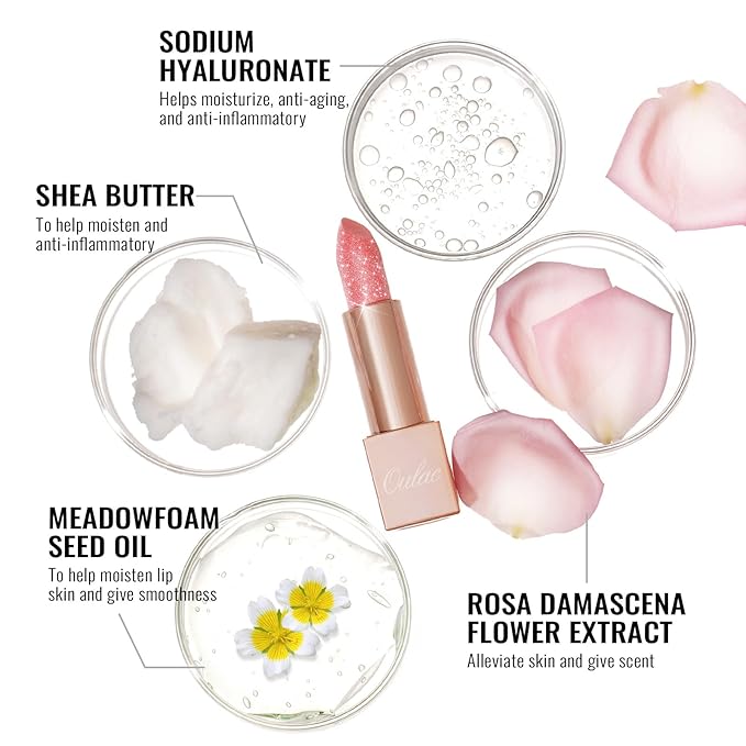 Oulac Pink Shimmer Lipstick for Women, Infinity High Shine Finish, Hydrating Lip Color Infused with Damask Rose Oil for All-Day Comfort, Gluten-Free Vegan Beauty, D09 Sparkle Crush