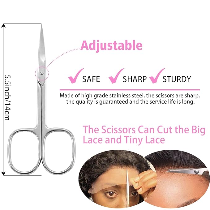 Goiple 11 PCS Wig Kit for Lace Front Wigs for Beginners, Hair Wax Stick Lace Melting Elastic Band for Wigs, Edge Laying Scarf, Eyebrow Razor, Tweezer, Edge Brush, Wig Band, Mini Scissor, Comb (Beige)