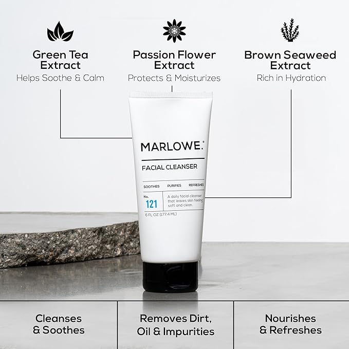 MARLOWE. Men's Skin Care Set, Daily Essential Face Kit, Purifying Facial Cleanser, Hydrating Facial Moisturizer, Revitalizing Eye Cream & Daily Face Lotion with SPF 50, Great Gift for Men, Vegan