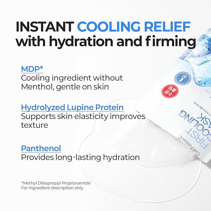 Cell Fusion C Post Alpha First Cooling Sheet Mask 5EA, Hydrating, Cooling and De-puffing, Glacial Water & Panthenol, Korean Skin Care