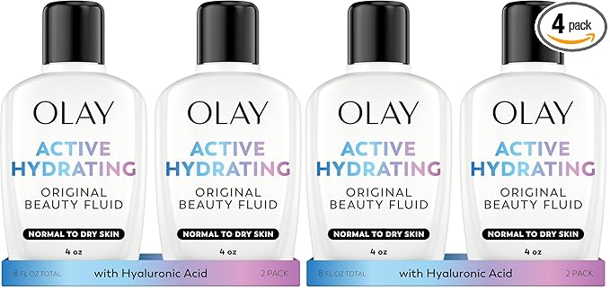Olay Face Moisturizer, Active Hydrating Beauty Fluid Lotion, Original Facial Moisturizer, 4 Oz. (Pack of 4)