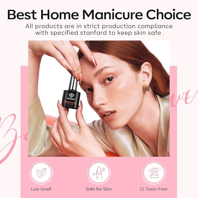 modelones Base Coat Builder Nail Gel, 2 Pcs Cover Nude and Rose Pink Gel Builder for Thickening Apex Building 8-in-One Rubber Color Base Polish Extension LED Lamp Cured 10 ml DIY Home Salon