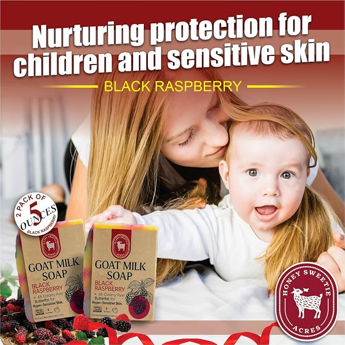 Honey Sweetie Acres 2-Pack Black Raspberry Goat Milk Soap - Handmade 5 oz Bar, Made with Natural Ingredients, Moisturizing & Gentle, Made in the USA (Black Raspberry)
