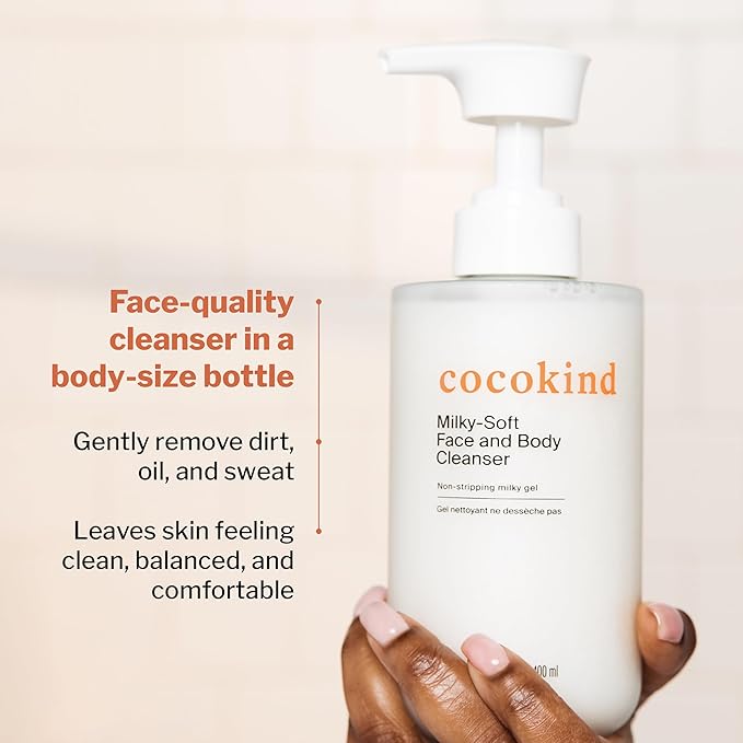 Cocokind Milky-Soft Face and Body Cleanser, Hydrating Facial & Body Wash for Sensitive Skin, Gentle Cleanser with Ceramides, Fragrance-Free & Clinically Tested, 13.5 oz (2 Pack)