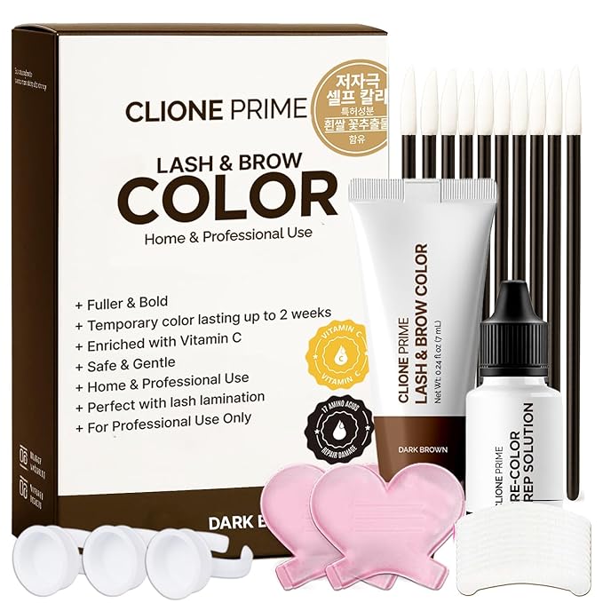 Korean Lash & Brow Color Kit – Temporary Eyelash & Eyebrow Color, Dark Brown, Naturally Fades Within 1-2 Weeks, Gentle Vitamin C Formula