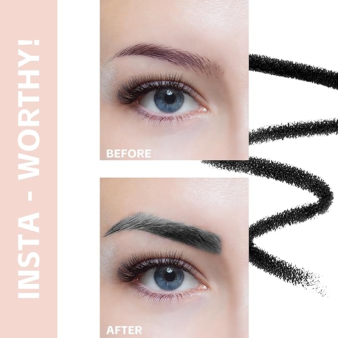 Eyebrow Pencil - Makeup Waterproof Brow Pencil with Triangular Tip, Dual-Sided Brow Brush, Precise, Fine Tip, Fills Brows Creates Natural Looking Brow, with Hair Clips - Black