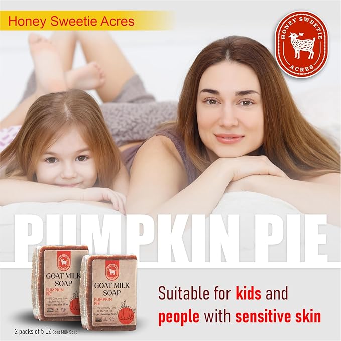 Honey Sweetie Acres 2-Pack Pumpkin Pie Goat Milk Soap - All Natural 5 oz Handmade Bar Soap – Moisturizing, Gentle for Sensitive Skin, Eco-Friendly, Made in the USA