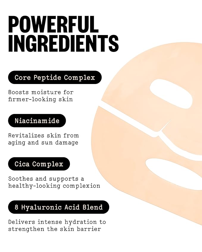 PEACE OUT Overnight Bio-Collagen Recovery Mask, Overnight Sheet Mask with Vegan Collagen, Hyaluronic Acid, and Core Peptide Complex for Skin Revitalizing Hydration (5 Count)