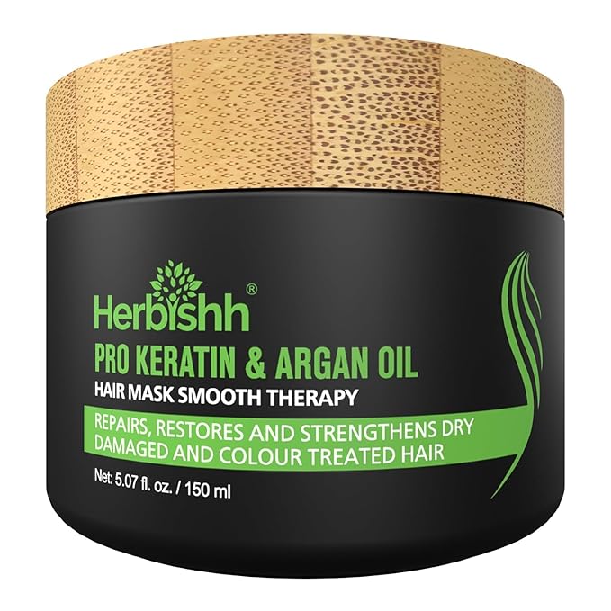 Herbishh Argan Hair Mask-Deep Conditioning & Hydration For Healthier Looking Hair for very Dry, Weak, Stressed Out Hair, No Sulphates, No Parabens (150 ml)