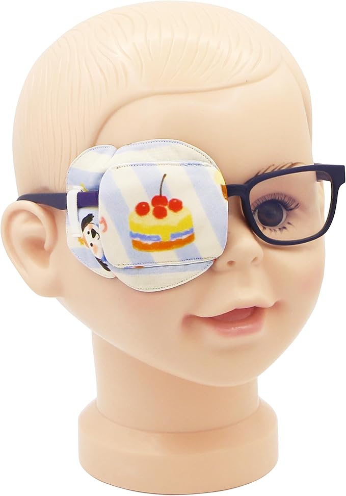 Astropic 3D Cotton & Silk Eye Patch for Kids | Boys Girls Eye Patch for Glasses | Medical Eyepatch for Children with Lazy Eye (Birthday Cake, Right Eye)