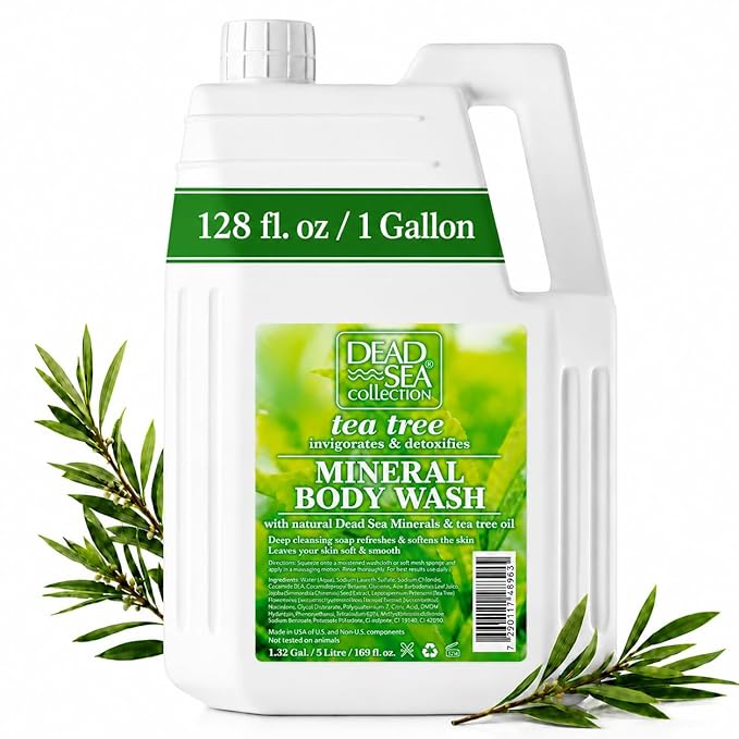 Dead Sea Collection Tea Tree Body Wash Refill for Women and Men – Bulk Size with Dead Sea Minerals and Tea Tree Oil – Cleanses and Moisturizes Skin (128 fl. oz)