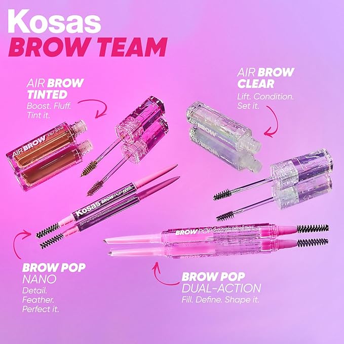 Kosas Air Brow Tinted Eyebrow Gel – Volumizing Brow Gel with Flexible Long-Lasting Hold, Soft Brown