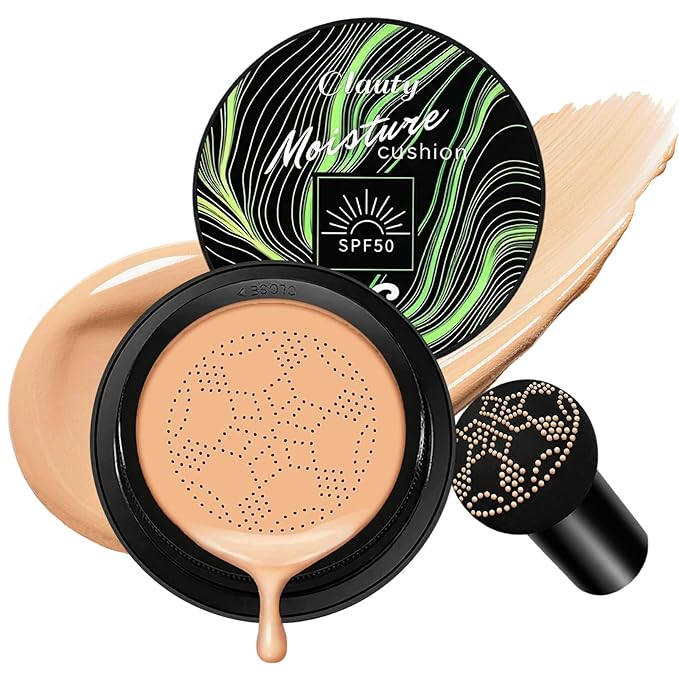 Cushion Foundation Air Cushion CC Cream - Full Coverage Foundation With SPF 50+, Color Corrector, Even Skin Tone, Tattoo cover up, Moisturizing Concealer Sunscreen Foundation Makeup (Buff Beige SPF50)