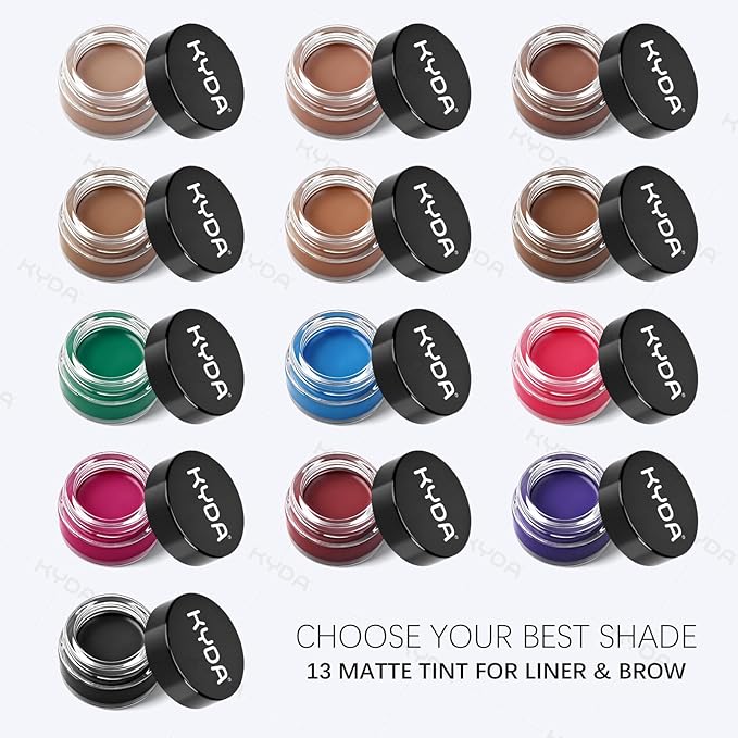 KYDA Black Gel Eyeliner, Lasting Waterproof Cream Eyeliner & Eyebrow Makeup, High Pigment Smudge-proof Formula, Waterline Matte Eye Liner with Brush, Natural Black Brow Pomade Set