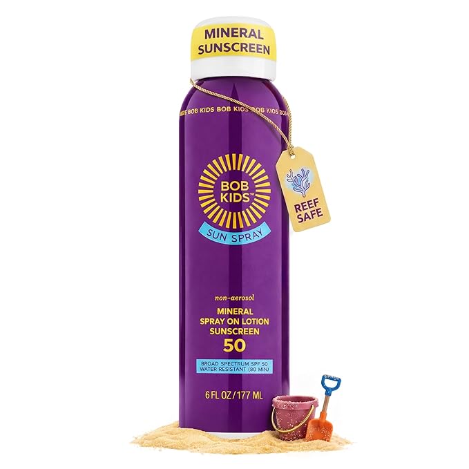 BOB KIDS SPF 50 Sun Spray, Mineral Sunscreen, Non Aerosol Continuous Spray, Water Resistant, Reef Friendly, 6 oz