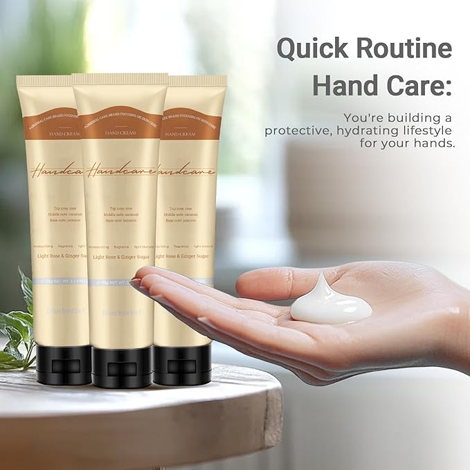 DincherBel 3 Pack Refreshing Hand Cream, Everyday Hand Cream with Niacinamide (Vitamin B3) to Refresh Skin and Vitamin C to Help Soothe the Skin, Light Rose & Ginger Sugar Scent, 2.33 oz each