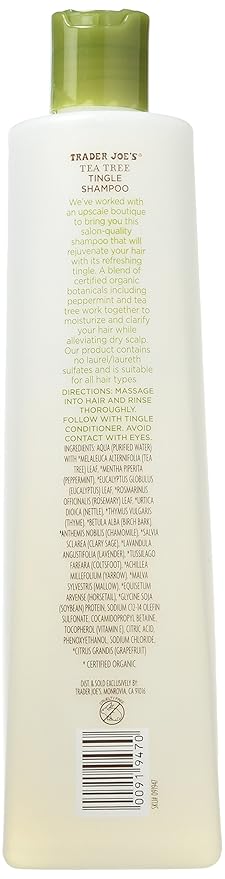 Trader Joe's Tea Tree Tingle Shampoo with Peppermint, Tea Tree and Eucalyptus Botanicals, 16-Ounces