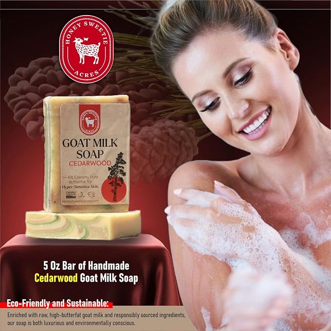 Honey Sweetie Acres 2-Pack Cedarwood Goat Milk Soap - Handmade 5 oz Bar, Made with Natural Ingredients, Moisturizing & Gentle, Made in the USA