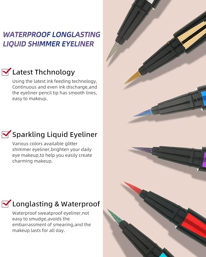 Sliver Glitter Eyeliner Liquid Liner-1Pcs Sliver Metallic Shimmer Sparkling Colored Eye Liner Eyeshadow Makeup Pen, Long Lasting High Pigmented Waterproof Smudge-proof Eyeliner Pencil, Gift for Women