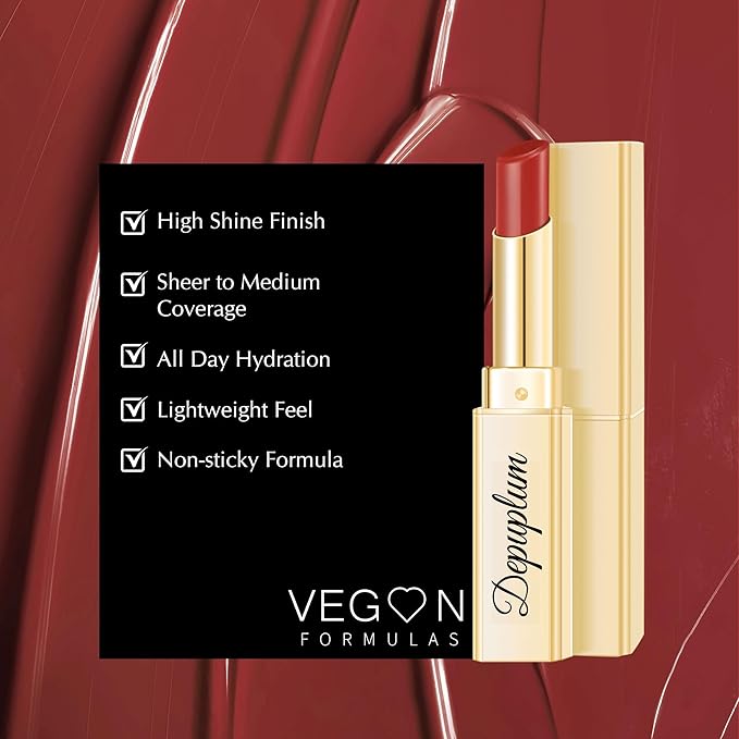 Depuplum Berry Red Lipstick for Women Moisture Lip Gloss Tinted Lip Balm Sheer Lipsticks for Mother's Day Nourishing Hydrate Glossy Lipstick for Dry Lips, DM101 Cranberry