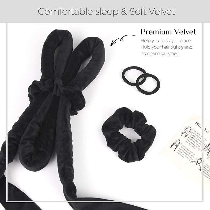 Heatless Curls Overnight Hair Curlers to Sleep In Overnight Curls for Women Heatless Hair Curler for Long Hair Overnight Headband （Black）