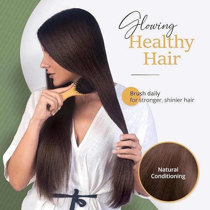 Premium Boar Bristle Hair Brush for Thick Hair Set. Hairbrush for Women With Thick, Long or Curly Hair. Restores Hair's Shine and Health. Comb, Travel Bag & Spa Headband Included