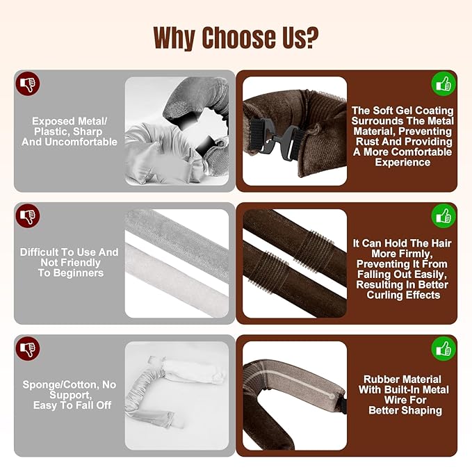 TULOBI 3 Pcs Heatless Curls Overnight - Upgraded Velvet Heatless Curls with Velcro Fastener, Overnight Jumbo Blowout Rods, Hair Curlers to Sleep in for Fine/Thick/Long Hair (Brown)
